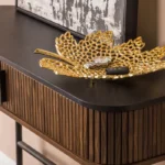 Set of 3 Trinket Dishes Leaf PEMALI Metal Gold