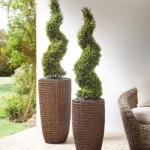 Set of 2 Plant Pots CEDRUS PE Rattan 37/45 cm Brown